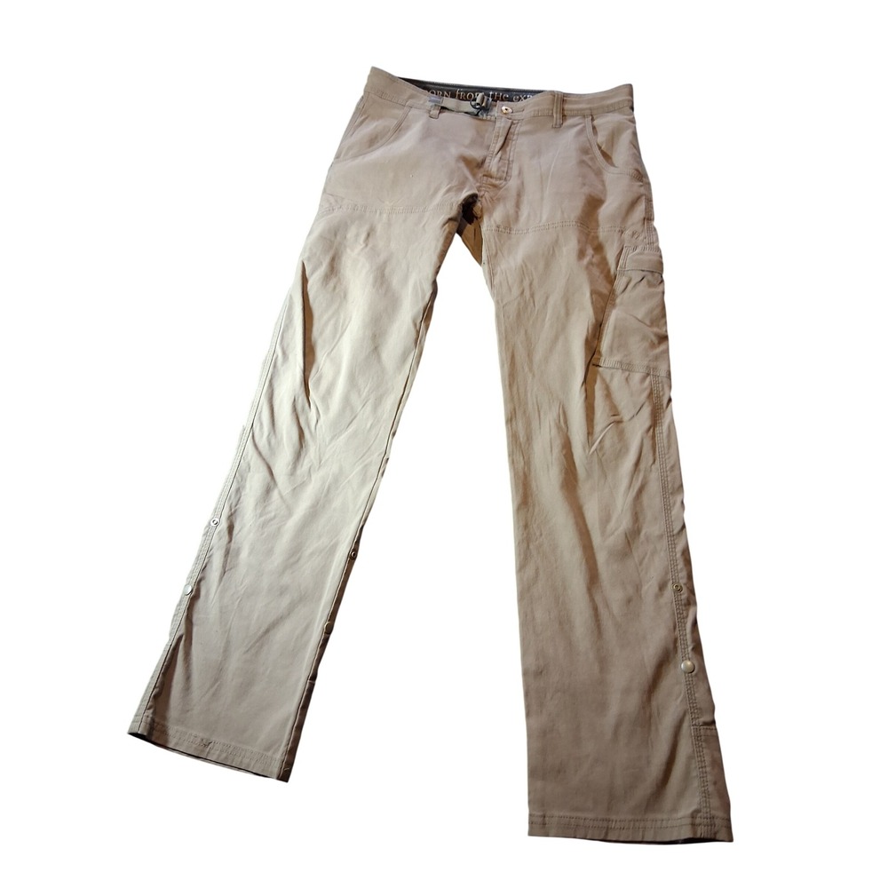 Prana Zion Straight Fit Hiking Pants Khaki Tan Mens 32x32 Cinch Belt Cargo